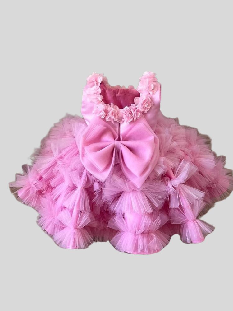 Pink Lace Beaded Flower Girl Dresses Ball Gown Hand Made Flowers Little Girl
