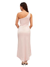 Elegant One Shoulder Slit High Low Soft Satin Midi Bridesmaid Dresses Online
