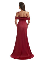 Gorgeous Cold Shoulder Mermaid Pleated Silky Satin Side Slit Long Bridesmaid Dresses