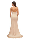 Elegant Spaghetti Straps V-Neck Side Slit Mermaid Stretch Satin Long Bridesmaid Dresses