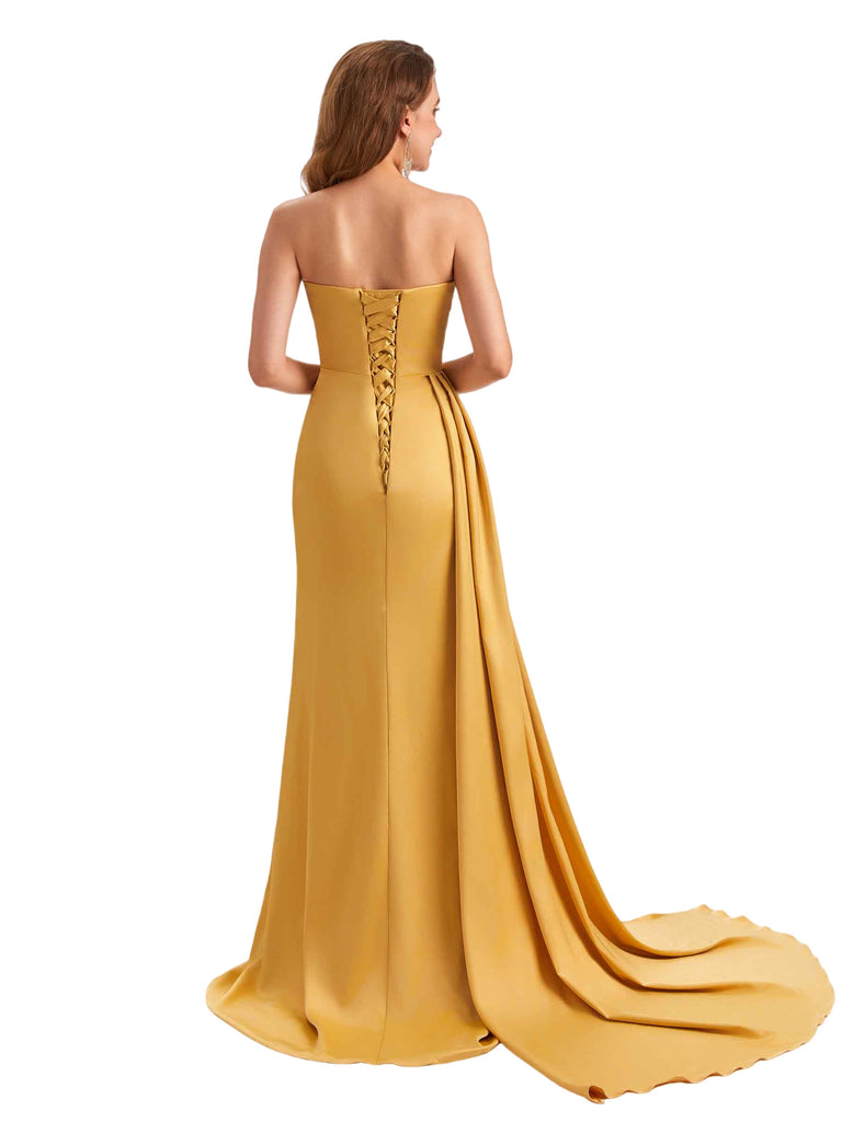 Unique Soft Satin Mermaid Sweetheart V-Neck Side Slit Long Bridesmaid Dresses Online
