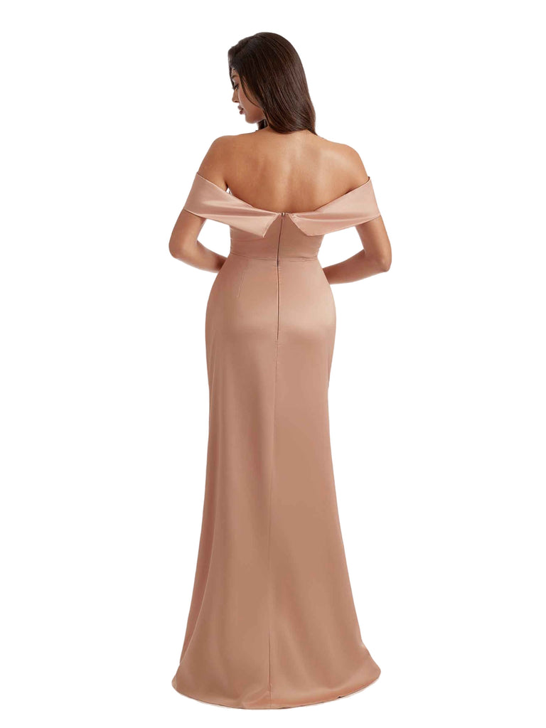 Sexy Side Split Off The Shoulder Mermaid Silky Satin Bridesmaid Dresses Online