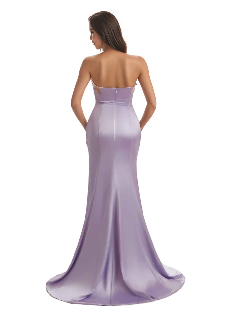 Elegant Sweetheart Mermaid Soft Satin Long Bridesmaid Dresses Sexy See Through