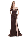 Sexy Soft Satin Side Slit Off Shoulder Floor-Length Mermaid Bridesmaid Dresses In Stock