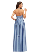 Elegant Halter Soft Satin A-Line Long Bridesmaid Dresses Online