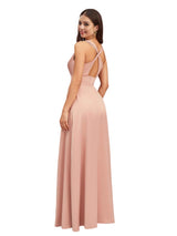 Sexy V-Neck A-Line Soft Satin Beauty Long Bridesmaid Dresses Online