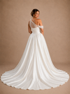 ChicSew Fancy Unique Beaded Asymmetrical Neck Mermaid Satin Wedding Dresses With Overskirt