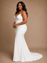 ChicSew Elegant V-Neck Spaghetti Straps Mermaid Crepe Floor-Length Wedding Dress