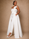 ChicSew Modern Crepe Sweetheart Long Wedding Jumpsuit With Overskirt