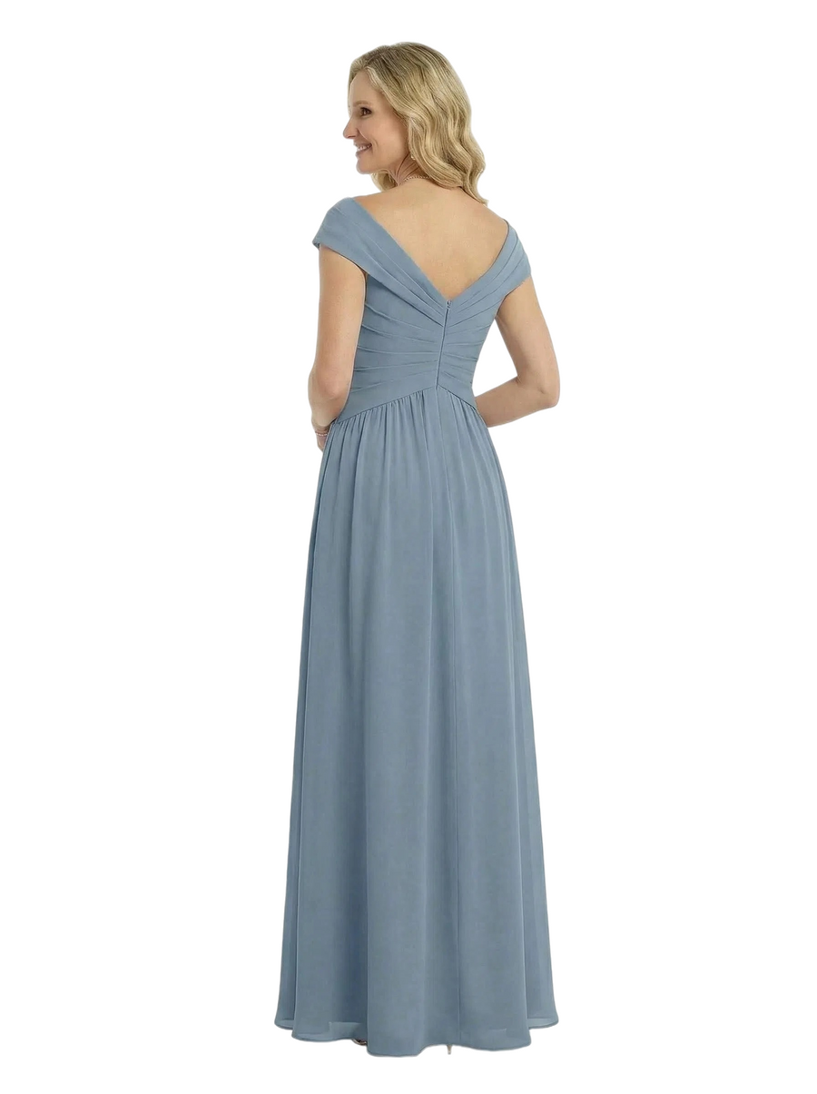 Chicsew Cap Sleeve Ruched A-Line Floor Length Chiffon Flowy Romantic Mother of the Bride Dresses