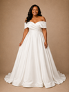 ChicSew Elegant Off The Shoulder Ruching Sleeveless Long A-Line Satin Wedding Dress