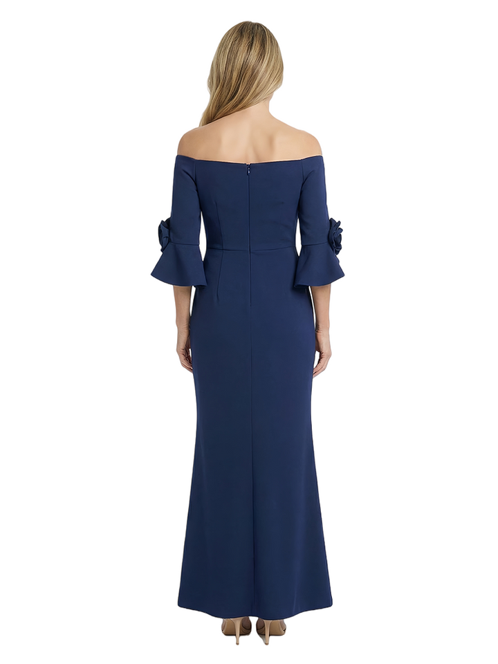 Chicsew Off Shoulder 3/4 Sleeve Floral Applique Mermaid Ankle Length Stretch Crepe Fancy Mother Of The Bride And Groom Dresses