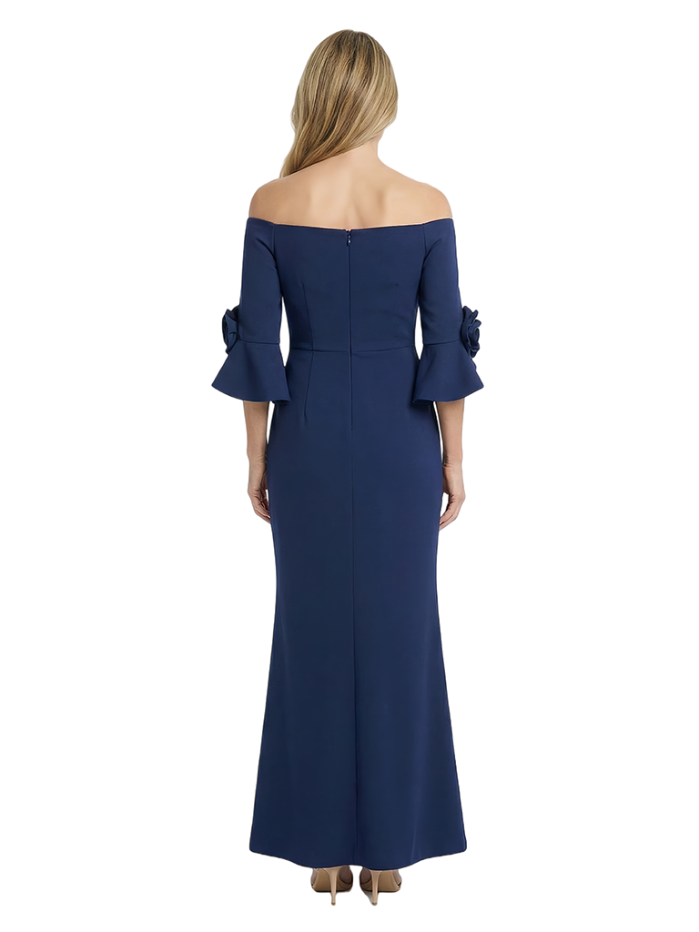 Chicsew Off Shoulder 3/4 Sleeve Floral Applique Mermaid Ankle Length Stretch Crepe Fancy Mother Of The Bride And Groom Dresses