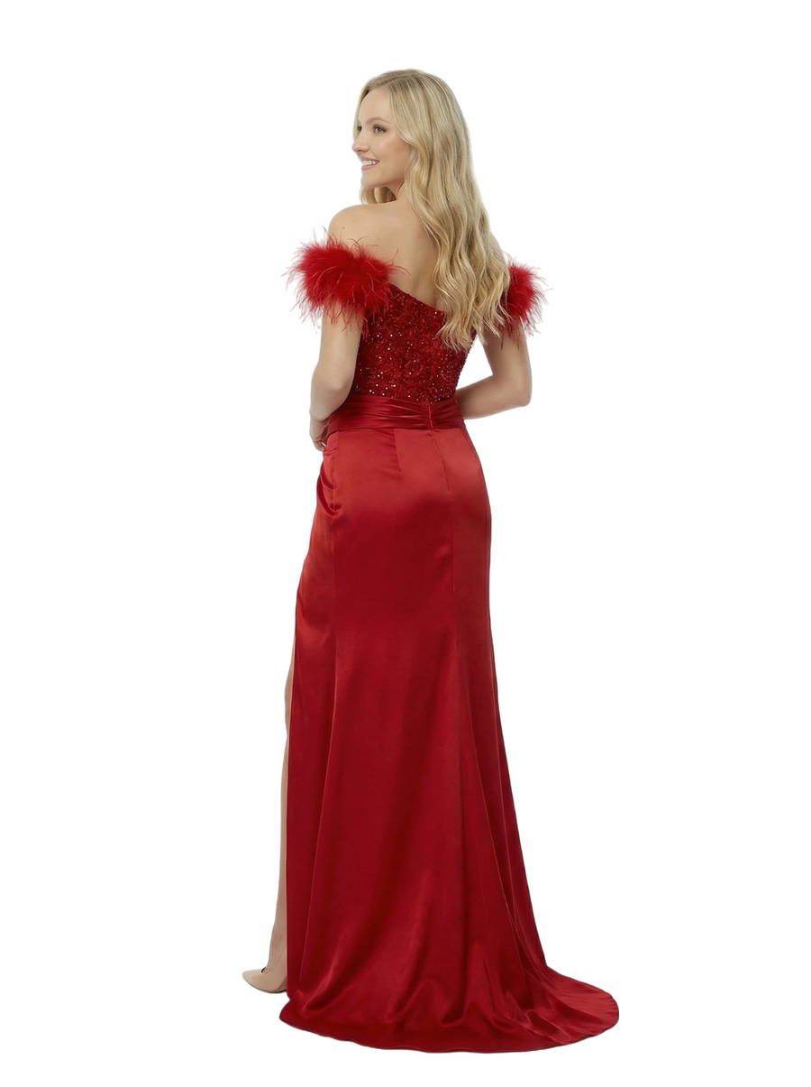 ChicSew Elegant Satin Off Shoulder Ruched Mermaid Formal Prom Dresses With Side Slit