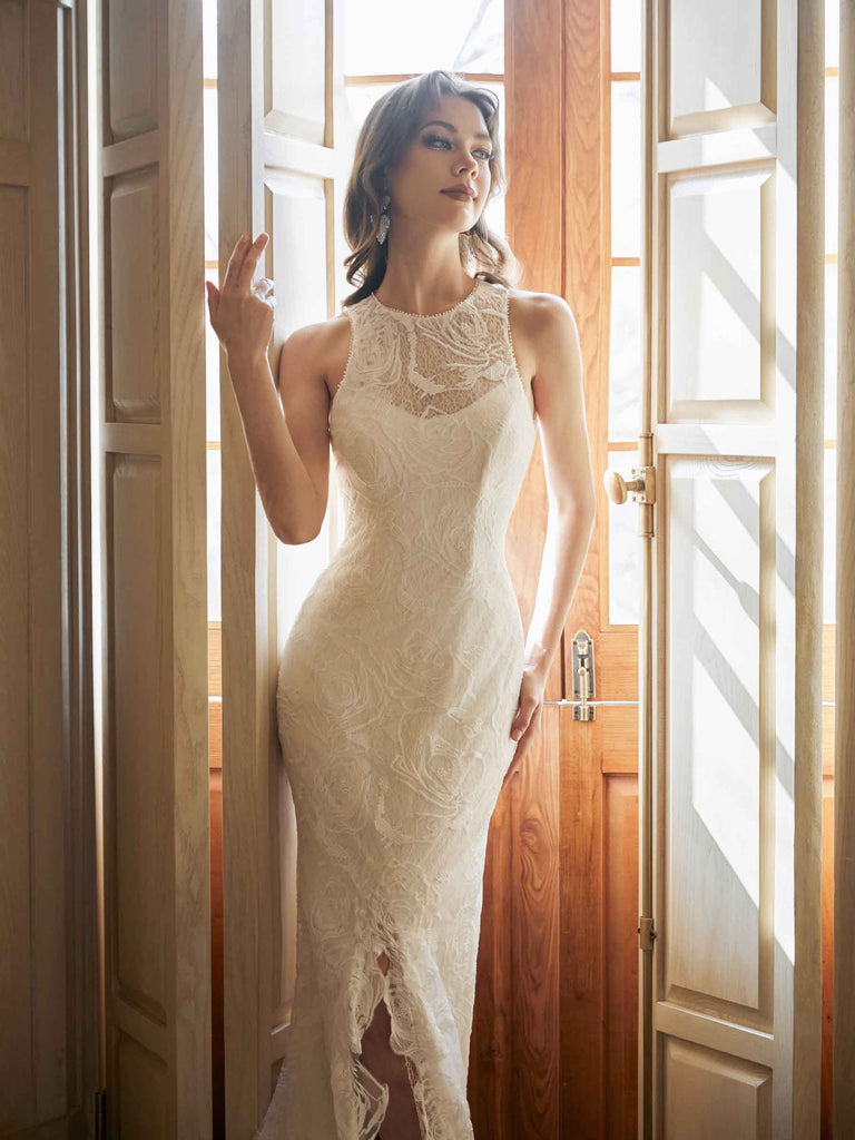 Sexy Mermaid Open Back Halter Maxi Long Lace Wedding Dresses Online