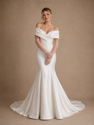 ChicSew Fancy Off The Shouder Ruching Mermaid Satin Floor-Length Wedding Dress