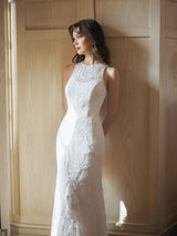 Sexy Mermaid Open Back Halter Maxi Long Lace Wedding Dresses Online