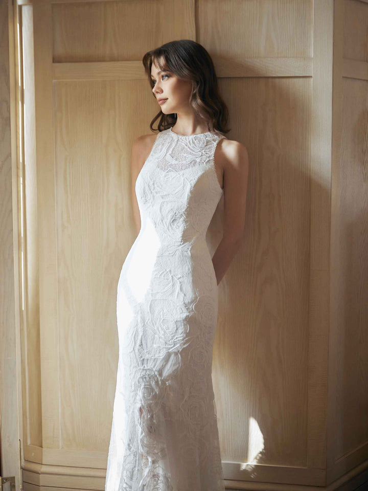 Sexy Mermaid Open Back Halter Maxi Long Lace Wedding Dresses Online