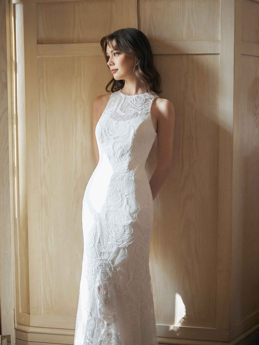 Sexy Mermaid Open Back Halter Maxi Long Lace Wedding Dresses Online