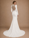 ChicSew Modern Classy High Neck Long Puff Sleeves Beaded Satin Mermaid Wedding Dresses
