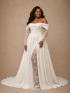 ChicSew Fancy Crepe Off The Shoulder A-Line Side Slit Long Wedding Dress With Lace Applique