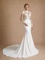 ChicSew Morden High Neck Long Sleeves Satin Lace Mermaid Floor-Length Wedding Dress