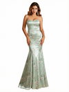 Sexy Sweetheart Mermaid Long Satin Floral Formal Dresses For Women