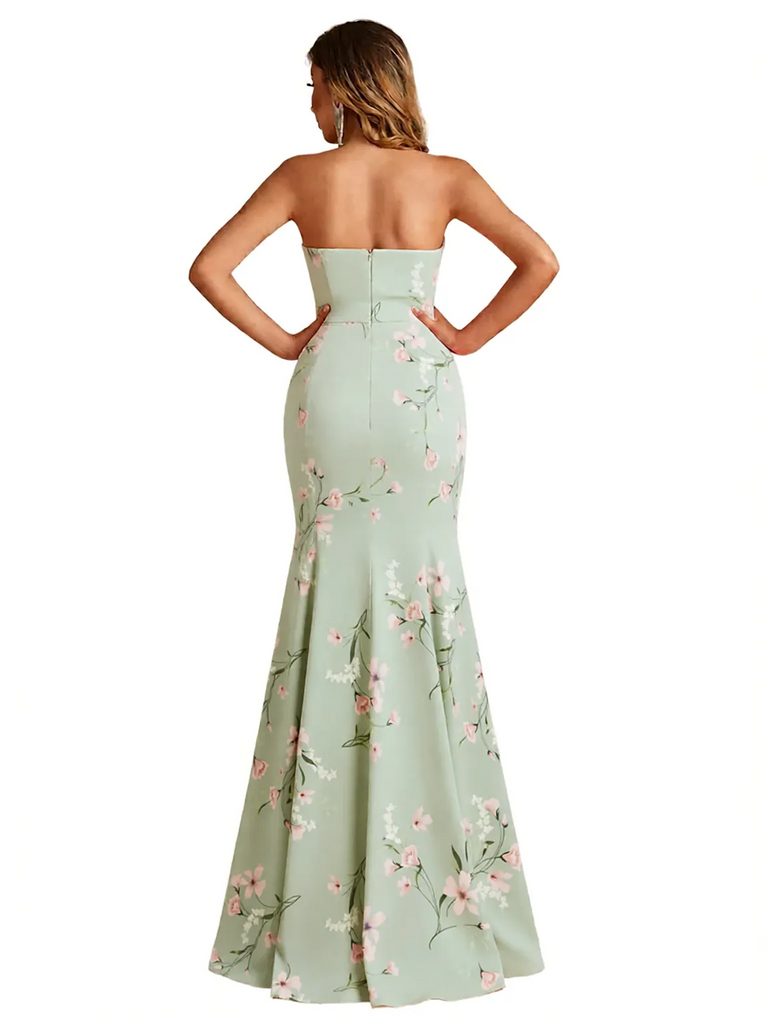 Sexy Sweetheart Mermaid Long Satin Floral Formal Dresses For Women