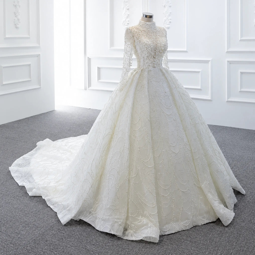 ChicSew Luxurious High Neck Beaded Ball Gown Wedding Dress