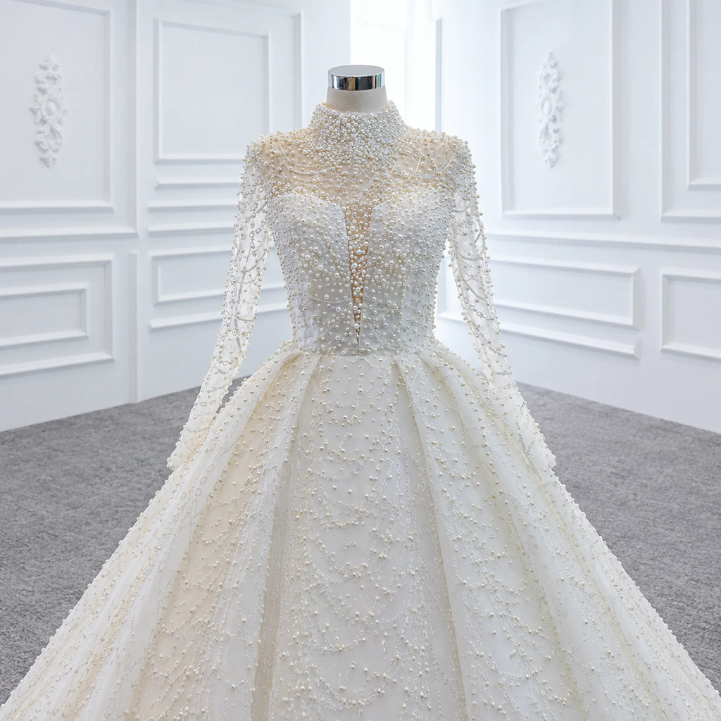 ChicSew Luxurious High Neck Beaded Ball Gown Wedding Dress