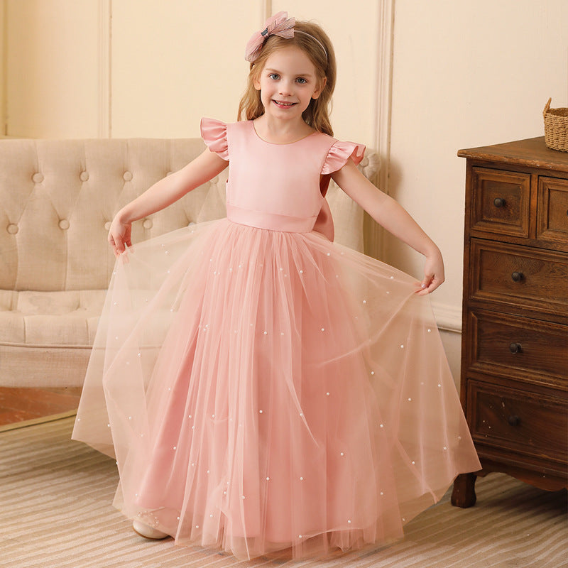 Flower Girl Dresses Sleeveless Lace Applique Fluffy Kids Evening Gowns For Wedding Party Dresses