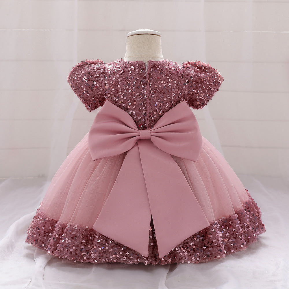 Flower Girl Dresses off shoulder luxury Puffy Kids Birthday Communion Dress With Big Bow Back princess prom party