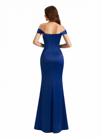 Sexy Off The Shoulder Boning Side Slit Mermaid Silky Satin Maxi Evening Dresses For Women