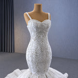 ChicSew Sparkly Mermaid Spaghetti Straps Lace Applique Ball Gown Wedding Dress