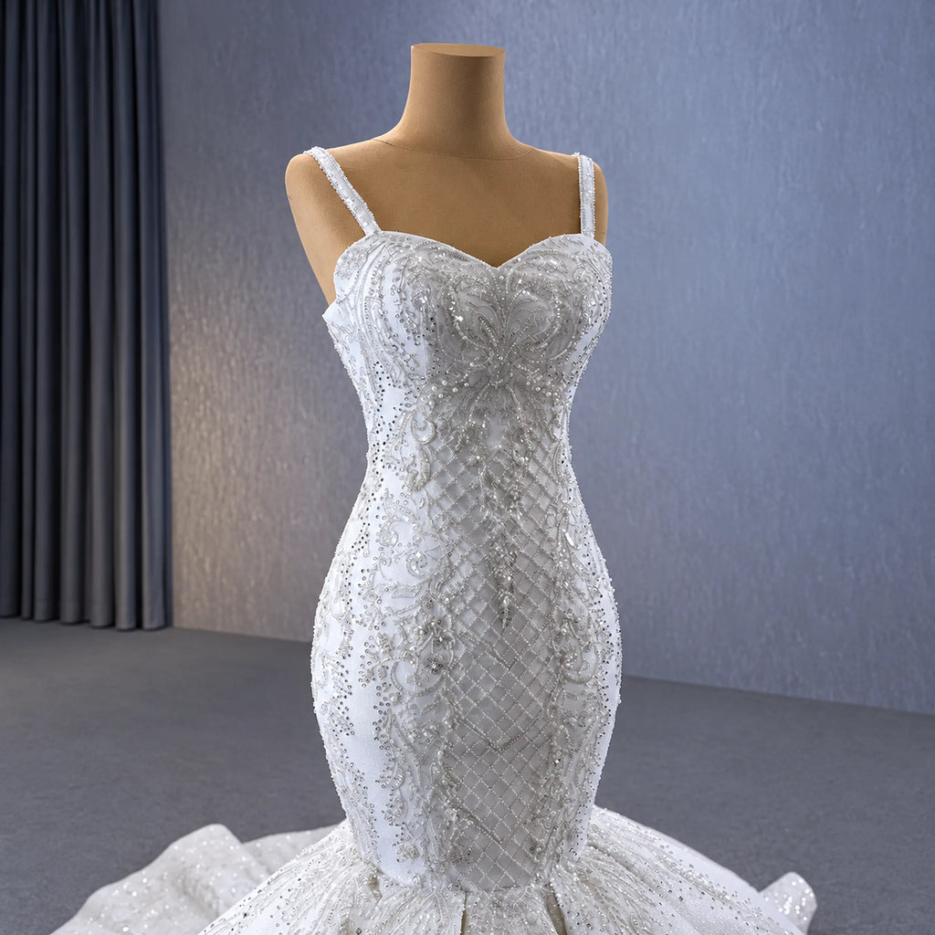 ChicSew Sparkly Mermaid Spaghetti Straps Lace Applique Ball Gown Wedding Dress