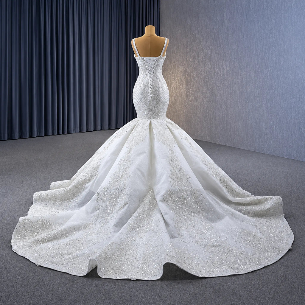 ChicSew Sparkly Mermaid Spaghetti Straps Lace Applique Ball Gown Wedding Dress