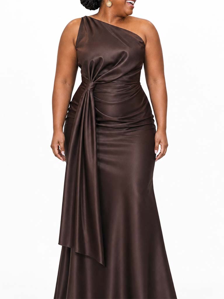 ChicSew Unique One Shoulder Ruched Soft Satin Mermaid Floor-Length Bridesmaid Dresses