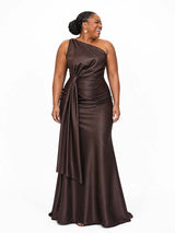 ChicSew Unique One Shoulder Ruched Soft Satin Mermaid Floor-Length Bridesmaid Dresses