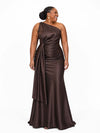 ChicSew Unique One Shoulder Ruched Soft Satin Mermaid Floor-Length Bridesmaid Dresses