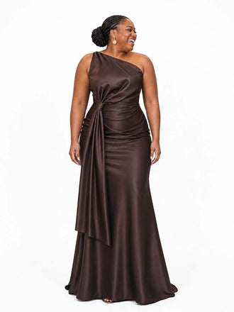 ChicSew Unique One Shoulder Ruched Soft Satin Mermaid Floor-Length Bridesmaid Dresses