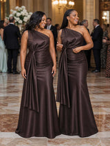 ChicSew Unique One Shoulder Ruched Soft Satin Mermaid Floor-Length Bridesmaid Dresses