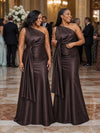 ChicSew Unique One Shoulder Ruched Soft Satin Mermaid Floor-Length Bridesmaid Dresses