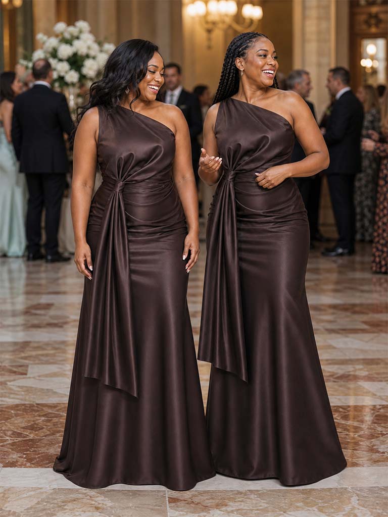 ChicSew Unique One Shoulder Ruched Soft Satin Mermaid Floor-Length Bridesmaid Dresses