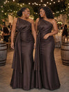 ChicSew Unique One Shoulder Ruched Soft Satin Mermaid Floor-Length Bridesmaid Dresses