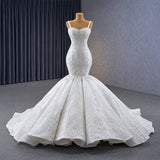ChicSew Sparkly Mermaid Spaghetti Straps Lace Applique Ball Gown Wedding Dress