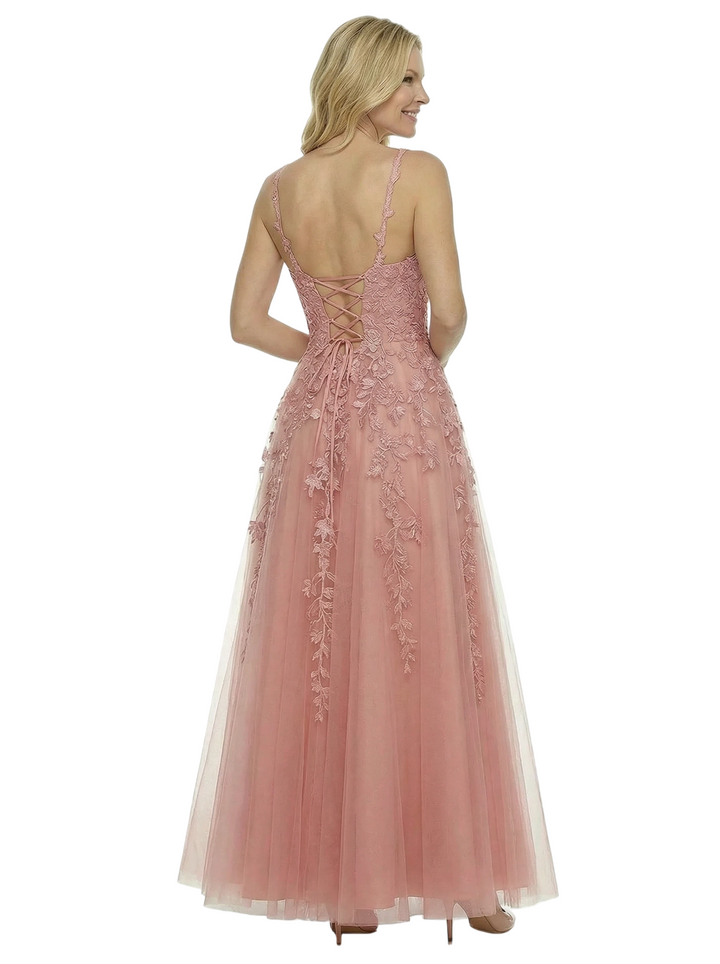 ChicSew Beautiful Spaghetti Straps V-Neck Lace Appliques A-Line Tulle Formal Prom Dress