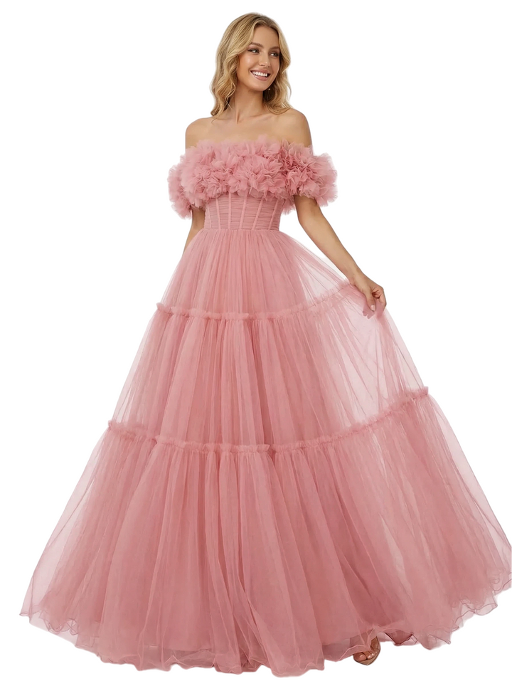 ChicSew Beautiful Strapless Corset Tulle A-Line Maxi Long Evening Prom Dresses