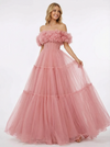 Sweet Tulle Off Shoulder Sleeveless A-line Evening Prom Dresses
