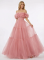 Sweet Tulle Off Shoulder Sleeveless A-line Evening Prom Dresses