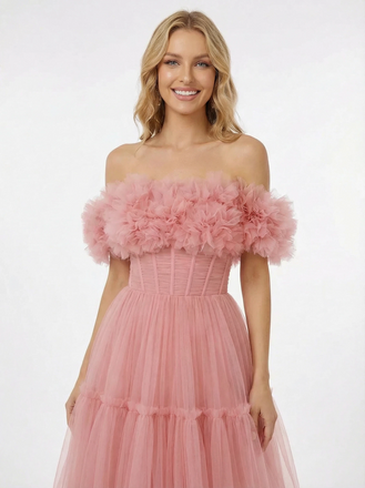 Sweet Tulle Off Shoulder Sleeveless A-line Evening Prom Dresses
